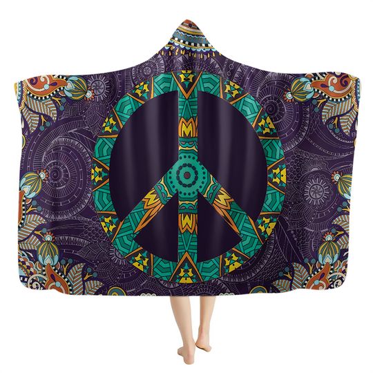 Discover Purple Peace Hippie Hooded Blanket Adult-Kids Sherpa Hooded Blanket