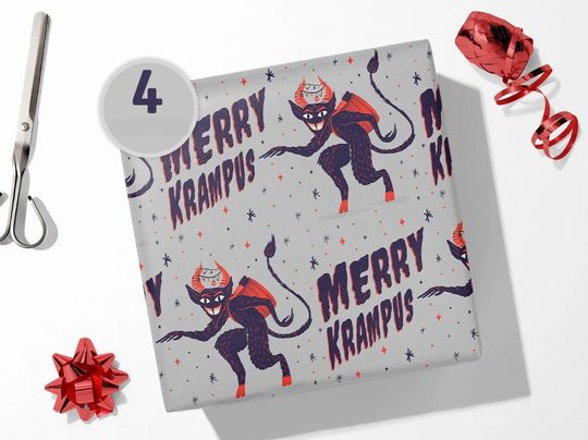 Discover Krampus Christmas Wrapping Paper, Merry Krampus Gift Wrap, Xmas Folklore Vintage Wrapping Paper, Creepy Cute Gifts, Gothic Christmas Vibe