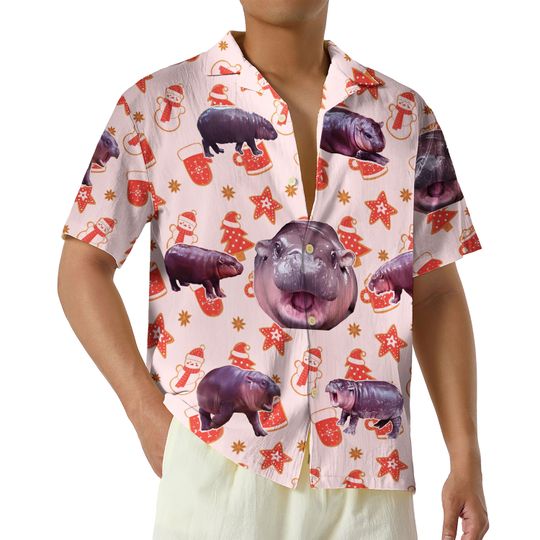 Discover I Love My Moo Deng Christmas Hawaiian Shirt, Funny Moo Deng I Love You Button Up Shirt