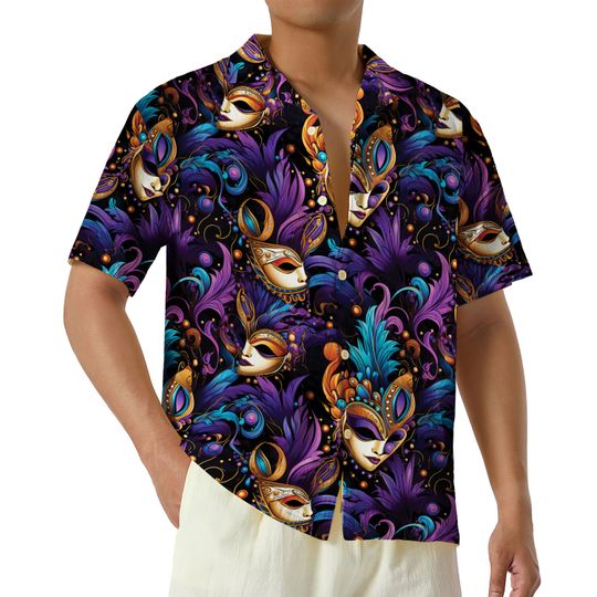 Discover Masquerade Party Hawaiian Shirt, Mardi Gras Inspired Button Up Shirt
