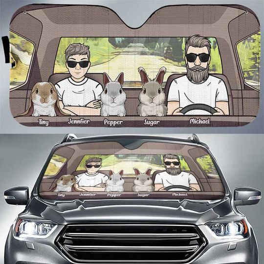 Discover Travelling With Rabbits - Personalized Auto Sunshade - Gift For Couples, Husband Wife