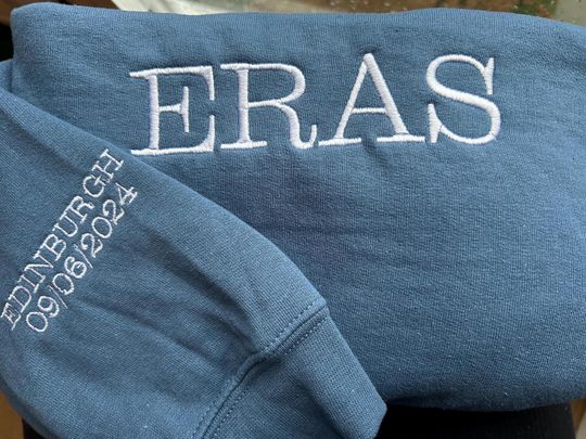 Discover Cosy Custom Eras Embroidered Crewneck Sweatshirt | Hoodie | Swift | City Date Sleeve | Music Merch