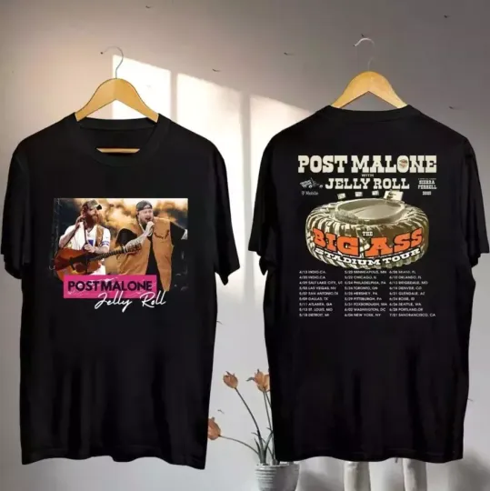 Discover Post Malone vs Jelly Roll Tour 2025 All Size Unisex T-Shirt Gift for Fans N06103