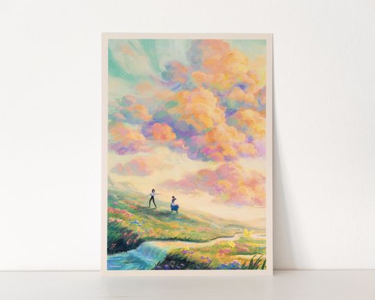 Discover Howl & Sophie - sunset scenery drawing, art print, movie poster