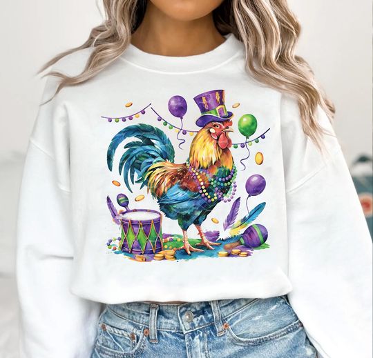 Discover Mardi Gras Chicken Sweatshirt, Mardi Gras Sweatshirt