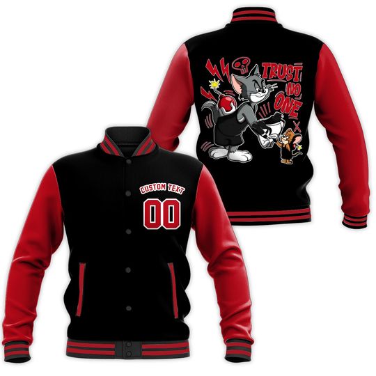 Discover Custom Tom and Jerry Varsity Jacket, Trust No One Cat And Mouse 2 Baseball Jacket