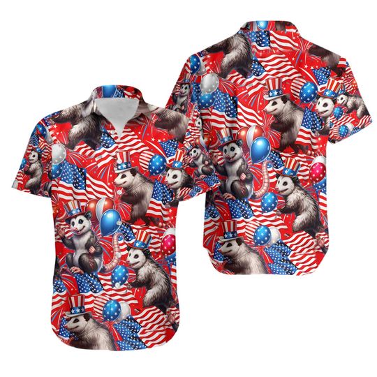 Discover Opossum 4th of July Hawaiian Shirt Men Women Opossum American Flag Shirt