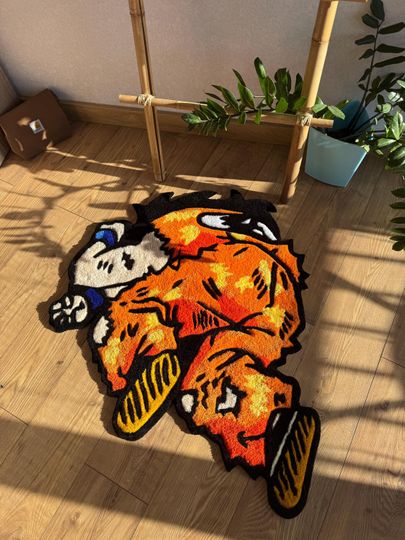 Discover Yamcha custom tufted rug, anime rug tufting, fluffy 3d carpet, woolen art, wool rug, handmade rug dragon ball