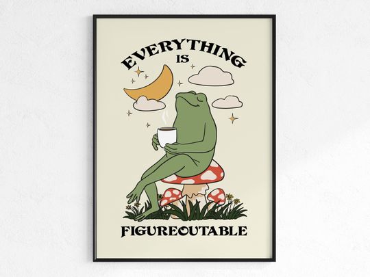 Discover Everything is Figureoutable Motivation Poster, Frog Print Posters, Home Office