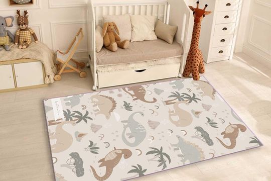Discover Charming Dino and Palm Tree Rug - Dino Adventure Rug