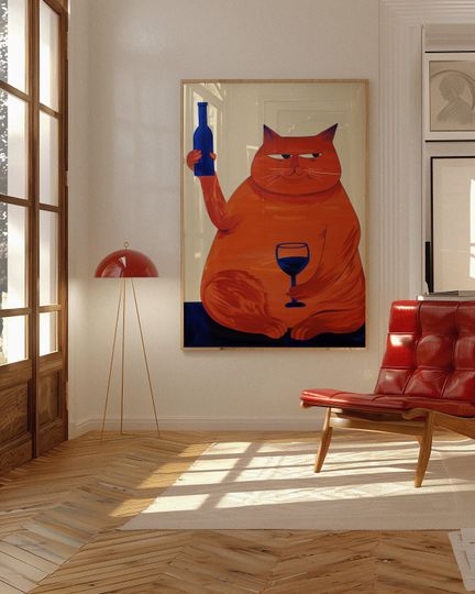 Discover Cat Poster, Bar Cart Decor
