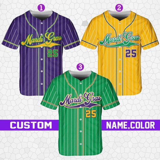 Discover Personalized Mardi Gras Baseball Jersey, Custom Name And Number