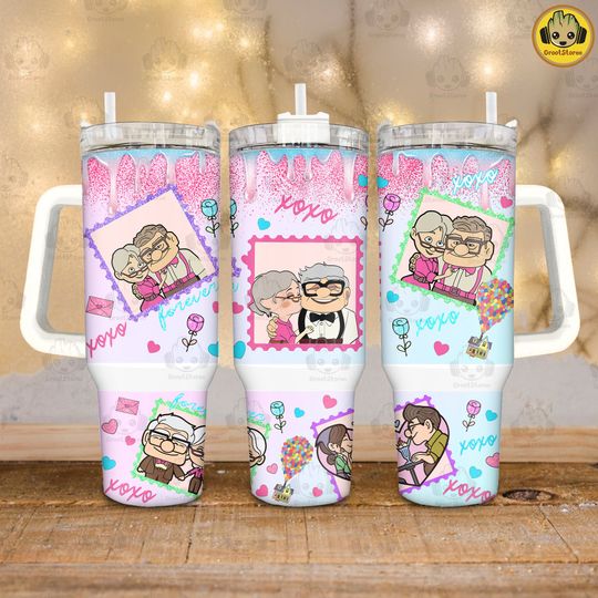 Discover Pink Valentine Couple Character 40 oz Tumbler, Valentine Cartoon 40oz Tumbler