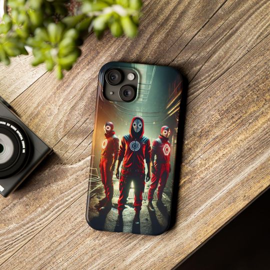 Discover Squid Cosplay Phone Case - Guard Design with Neon