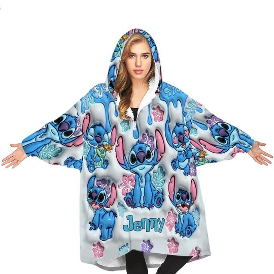 Discover Ohana Means Family Personalized Ohana Blanket Hoodie, Blue Monster Inflated Hooded Blanket