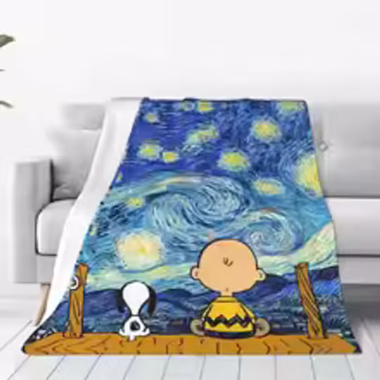 Discover Snoopy Starry Night Pop Art Blanket Quality Warm Soft Throw Blanket
