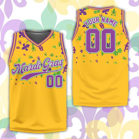 Discover Personalized Name Mardi Gras Basketball Jersey