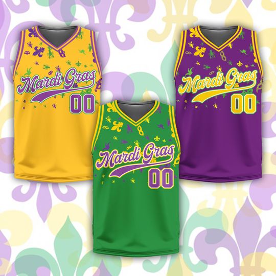 Discover Personalized Name Mardi Gras Basketball Jersey