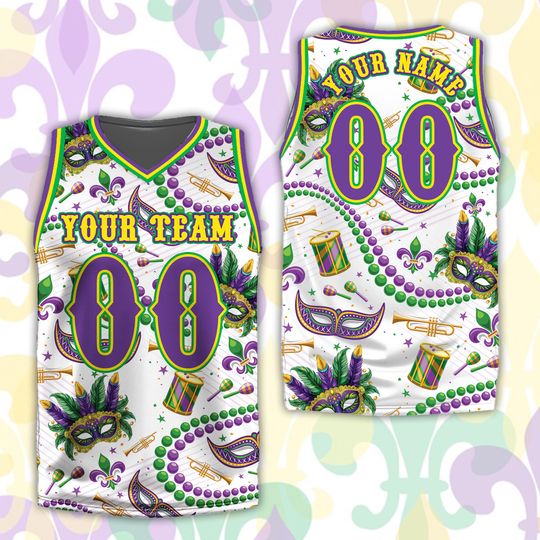 Discover Personalized Name Mardi Gras Basketball Jersey, Custom Fat Tuesday Basketball