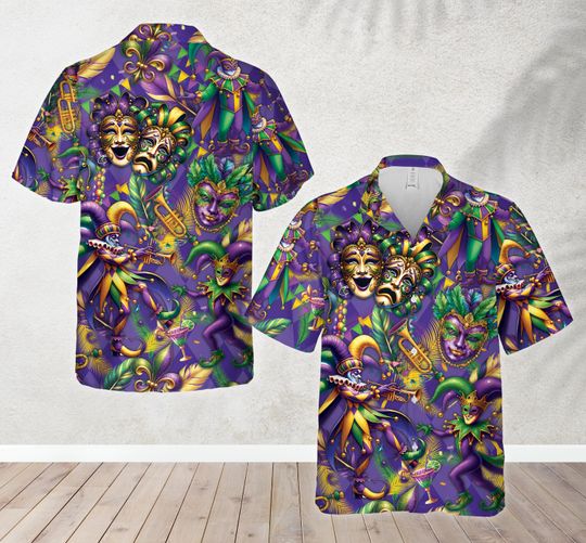 Discover Funny Parade Jester Mardi Gras Hawaiian Shirt, Fleur De Lis Button Up Shirt
