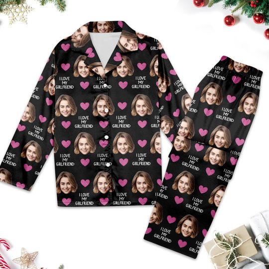 Discover Custom Face And Text Pajamas Set, Couple Pajamas Valentine Gift