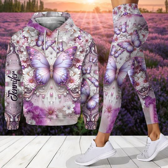 Discover Purple Butterflies - Personalized Butterfly Hoodie and Leggings