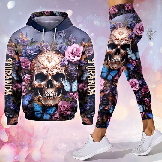 Discover Beauty Of The Dark Skull Roses Butterflies - Personalized Skull Hoodie and Leggings