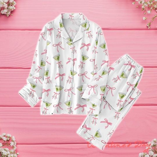 Discover Cocktail Coquette Bow Pajamas Set, Martitni Gift Valentine Pajamas