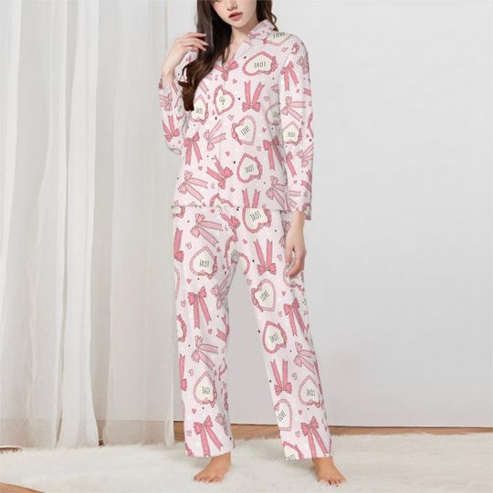 Discover Bow pattern pajama set, cute and cozy sleepwear for women.