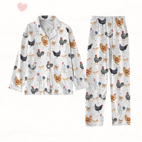 Discover Valentine Chicken Pajamas, Coquette Bows Pajamas Set