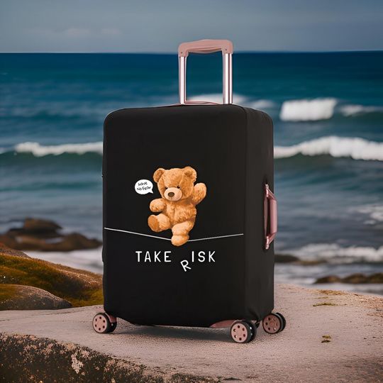 Discover Teddy Bear "Take Risk"  Luggage Cover | Cute and Fun Suitcase Protector