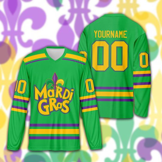 Discover Custom Mardi Gras Ice Hockey Jersey, Personalized Fleur De Lis Hockey