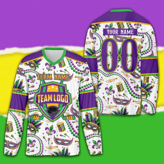Discover Custom Mardi Gras Ice Hockey Jersey, Personalized Fleur De Lis Hockey