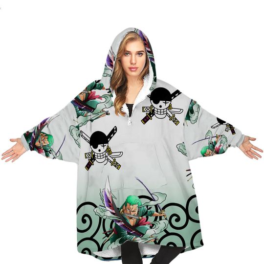 Discover Anime Blanket Hoodie  Sherpa roronoa zoro  One Piece