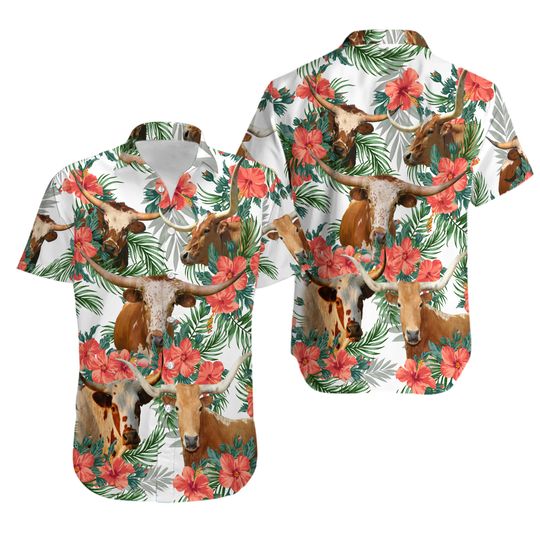 Discover Texas Longhorn Flowers Hawaiian Shirt
