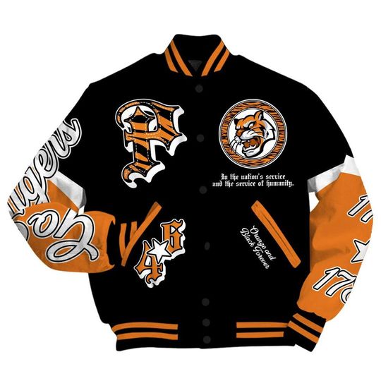 Discover PU Tiger University Varsity Jacket, Est.1746 Orange Baseball Jacket
