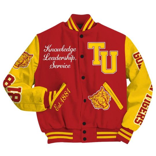 Discover Golden Tigers University Varsity Jacket, HBCU Est. 1881 Red Albm Novelty Baseball Jacket