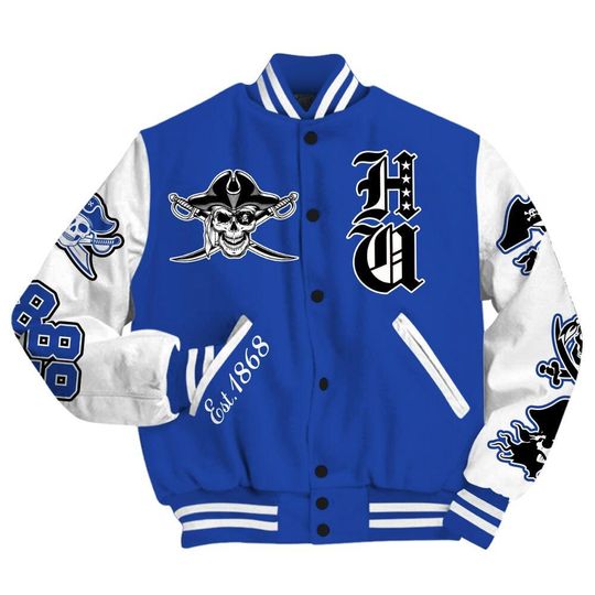 Discover Blue White Pirates University Varsity Jacket, HBCU Est. 1868 Baseball Jacket