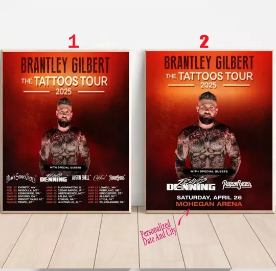 Discover Custom Brantley Gilbert the Tattoos Usa Tour 2025 Poster, Gift For Fans