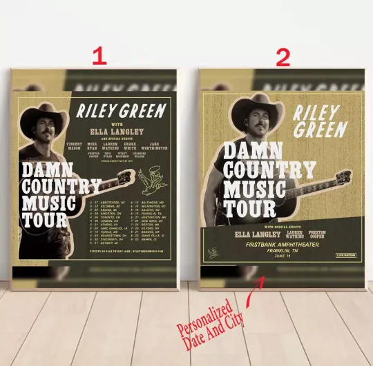 Discover Custom Riley Green Damn Country Music 2025 Spring Headline Tour Poster