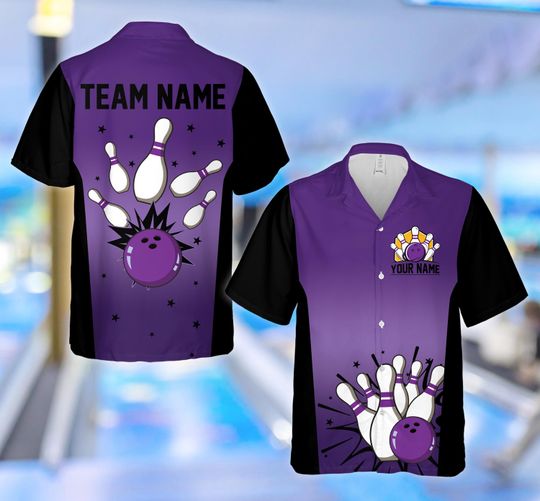 Discover Personalized Neon Bowling Hawaiian Shirt, Custom Name Bowling Team