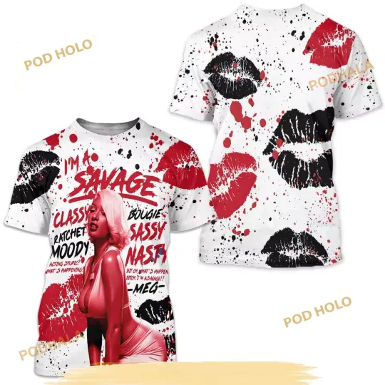 Discover Megan Thee Stallion Unisex Sneaker 3D Shirt Match Max 1 Navy Red Black Tee