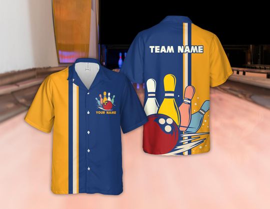 Discover Custom Name Bowling Hawaiian Shirt, Personalized Bowling Team Button Down Shirt