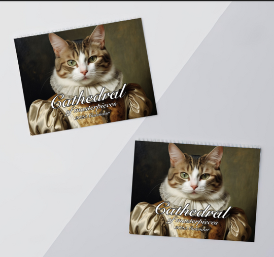 Discover 2025 Cats In Renaissance Painting, Cat Calendar 2025, Monthly Wall Hanging Calendar