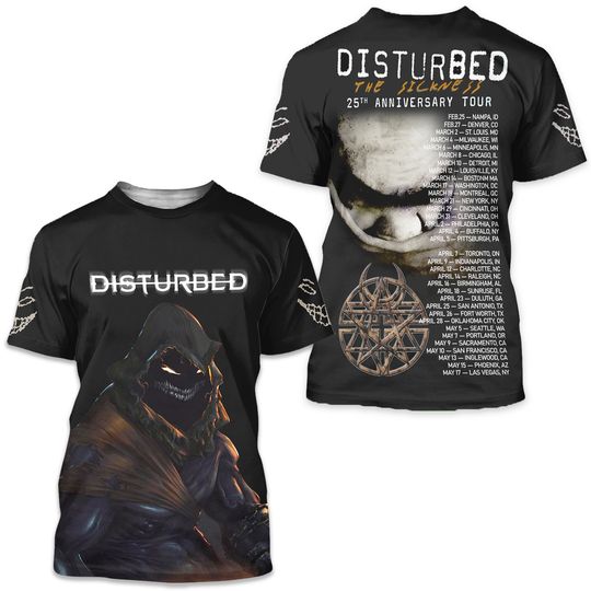 Discover Disturbed The Sickness 25th Anniversary Tour 2025 3D T-Shirt