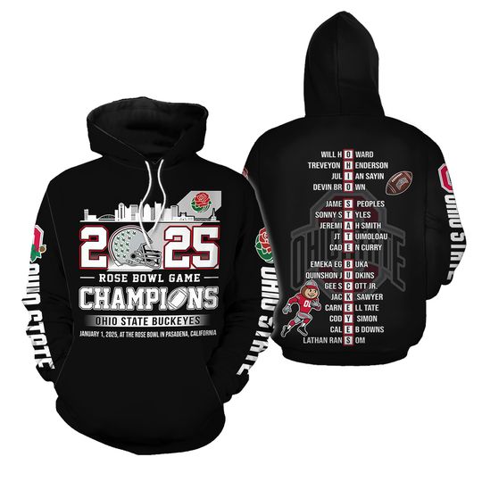 Discover 2025 Rose Bowl Game Champions Ohio State Buckeyes Black Hoodie