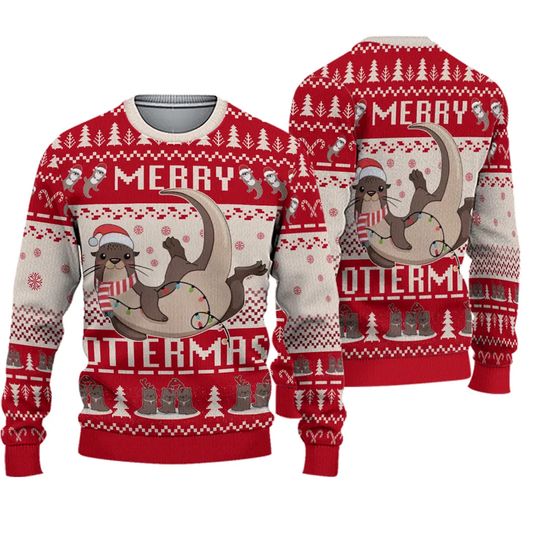 Discover Merry Ottermas Ugly Christmas Sweater, Christmas Gift For Otter Lover