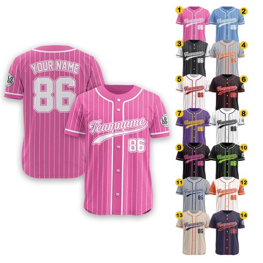 Discover Custom Pinstripe Baseball Jersey Shirt With Team Name Number Logo