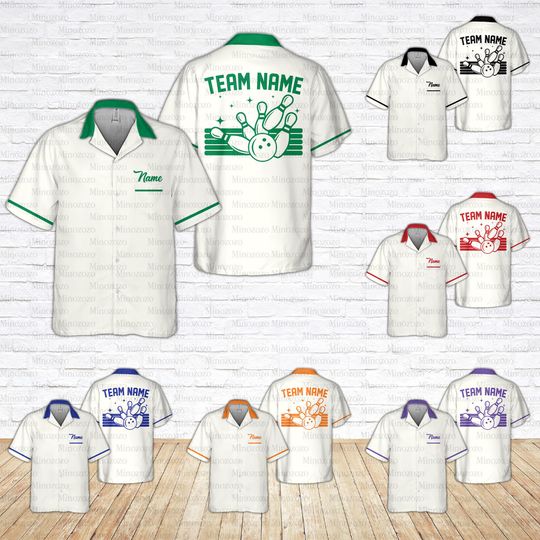 Discover Custom Name Retro Bowling Pocket Hawaiian Shirt, Personalized Bowler Button Up Shirt