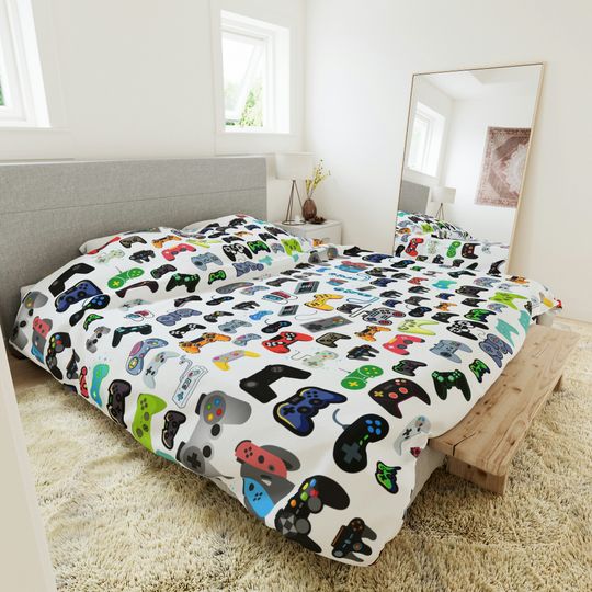 Discover Video Game Duvet Cover Boys Bedroom Home Decor Gaming Game Controller Print Gift for Him Birthday Gift